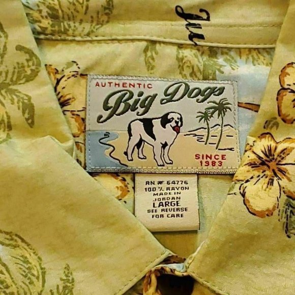 Big Dogs Mens Hawaiian Shirt Yellow Green Floral - Picture 6 of 8